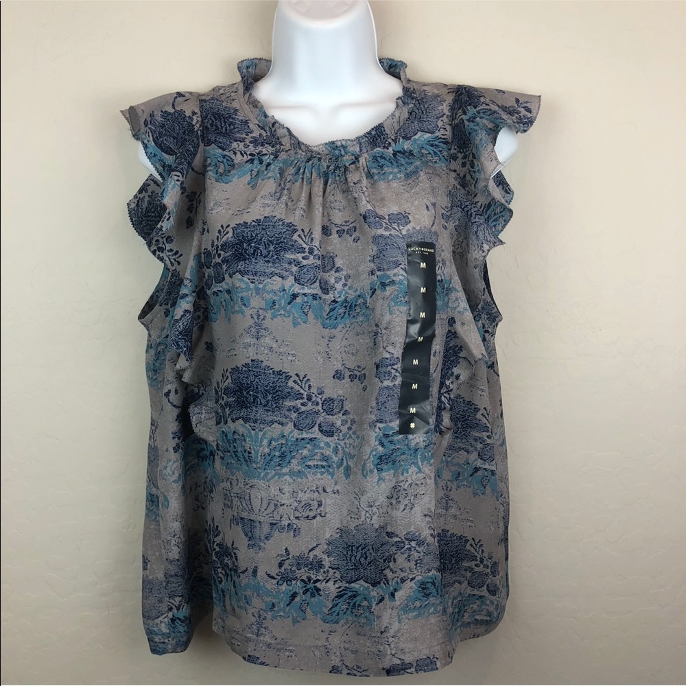 Lucky Brand M Blue Printed Flutter Tank New F - Picture 8 of 8
